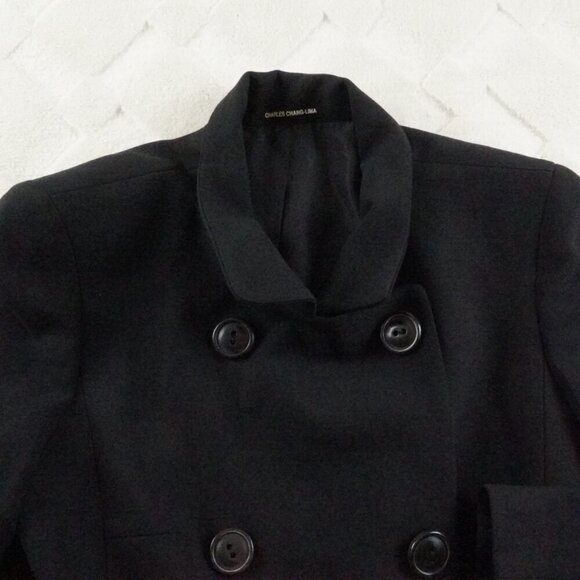 charles chang lima Double Breasted Blazer Jacket Womens 10 Black Wool Blend - Picture 3 of 12